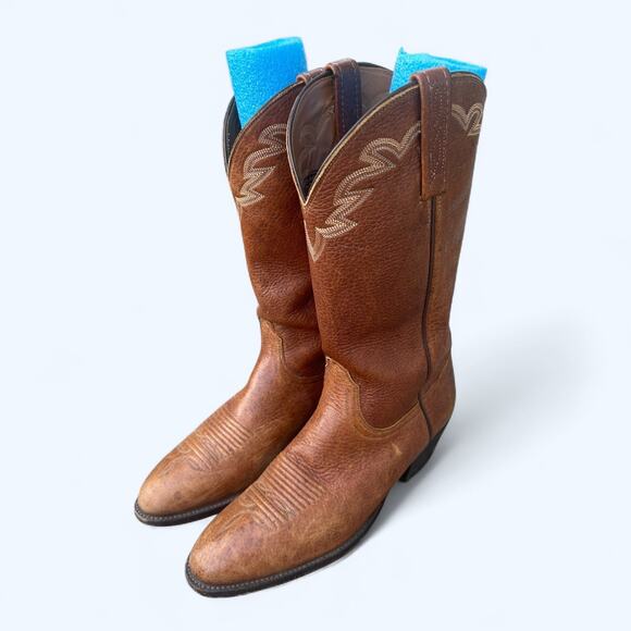 VTG Lucchese T3007 Rio Bravo Collar Stitch Leather Western Boots Brown Mens 8.5 - Picture 5 of 12